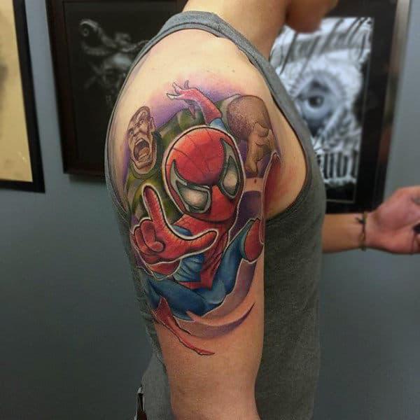 spiderman and hulk tattoo shoulder
