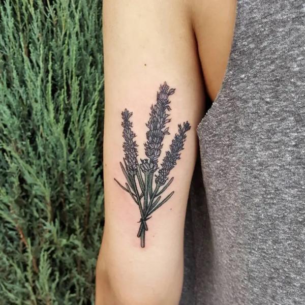 A bouquet of lavender tricep tattoo