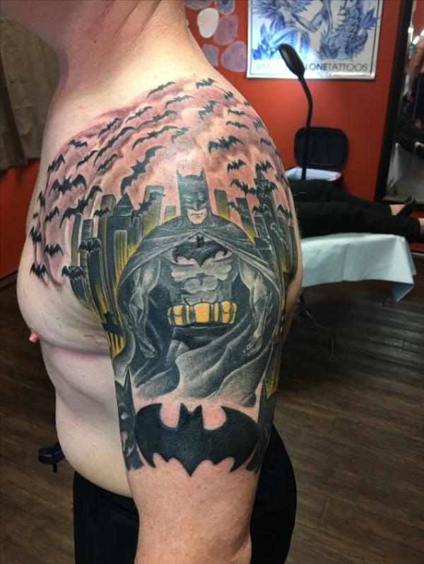 Batman and bats shoulder tattoo