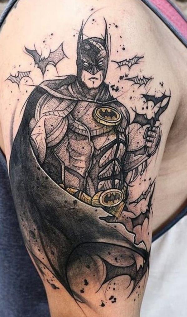 Batman and bats tattoo half sleeve