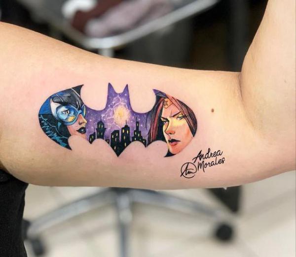 Batman log bicep tattoo
