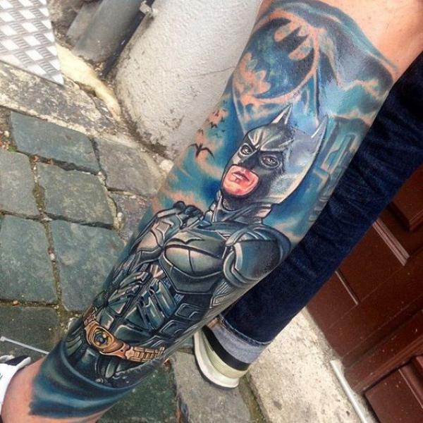 Batman tattoo lower leg