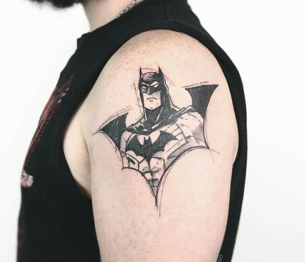 Black and white batman tattoo shoulder
