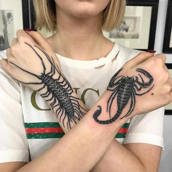 Centipede and scorpion tattoo
