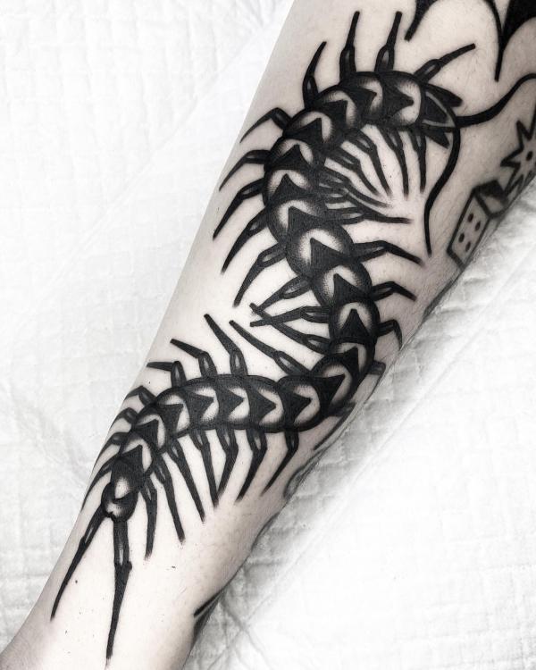 Centipede black and white tattoo