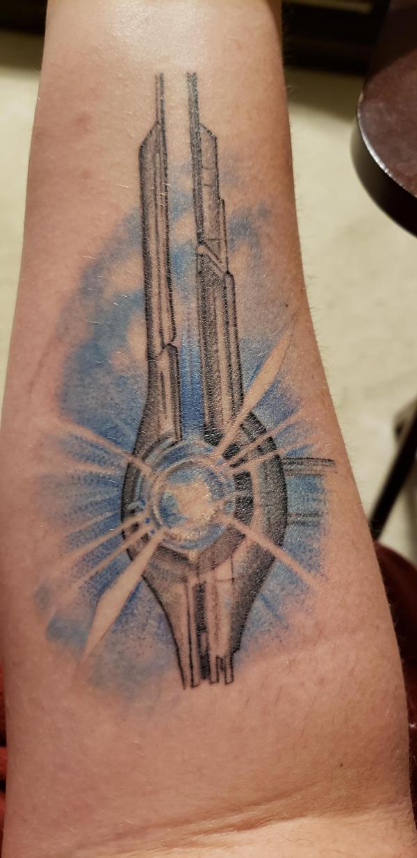 Citadel relay tattoo forearm