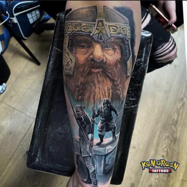 Colored Gimli lotr tattoo