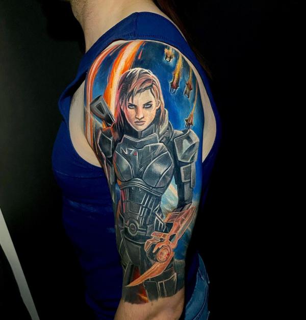 Commander Shepard tattoo half sleeve
