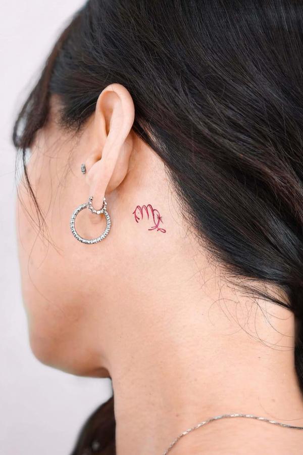 Cute Virgo glyph tattoo behind ear