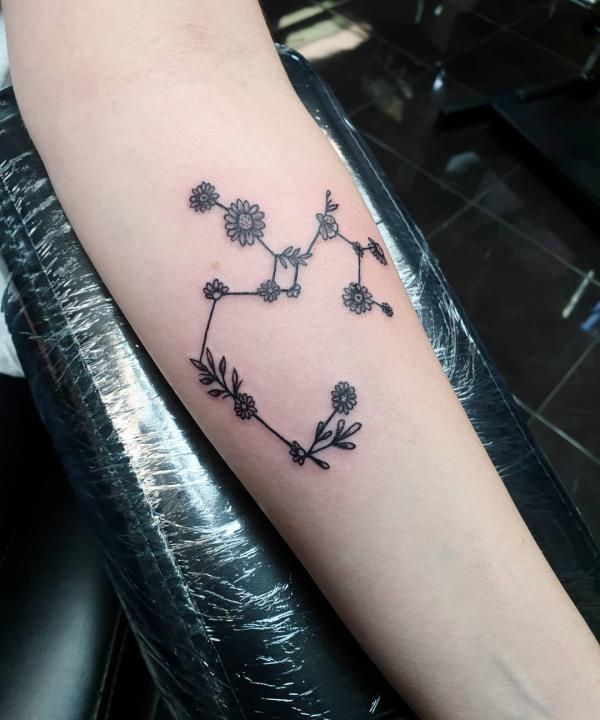 Daisy Sagittarius constellation inner forearm tattoo