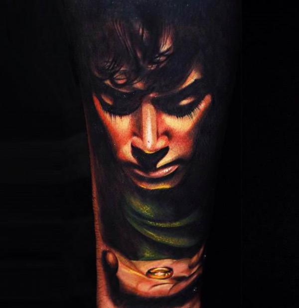Frodo Baggins portrait tattoo realistic
