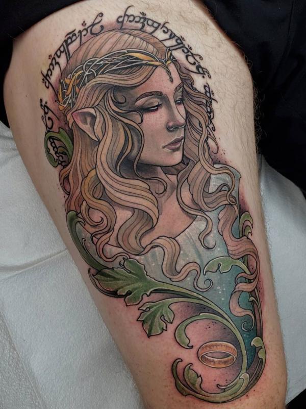 Galadriel lotr thigh tattoo