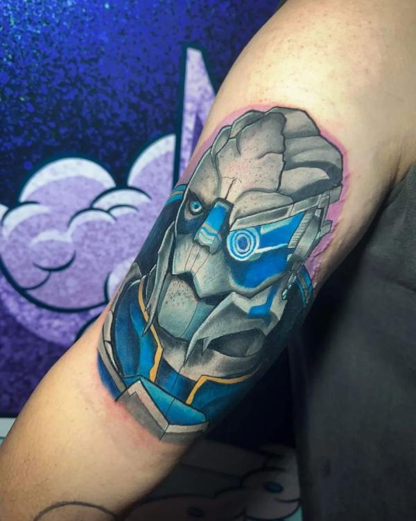 Garrus Vakarian upper arm tattoo