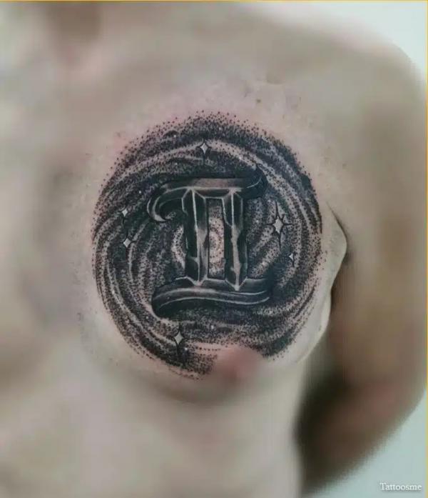 Gemini dotwork chest tattoo