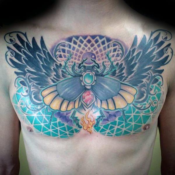 Geometric Scarab Beetle tattoo on chest