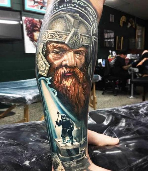 Gimli Lotr tattoo lower leg