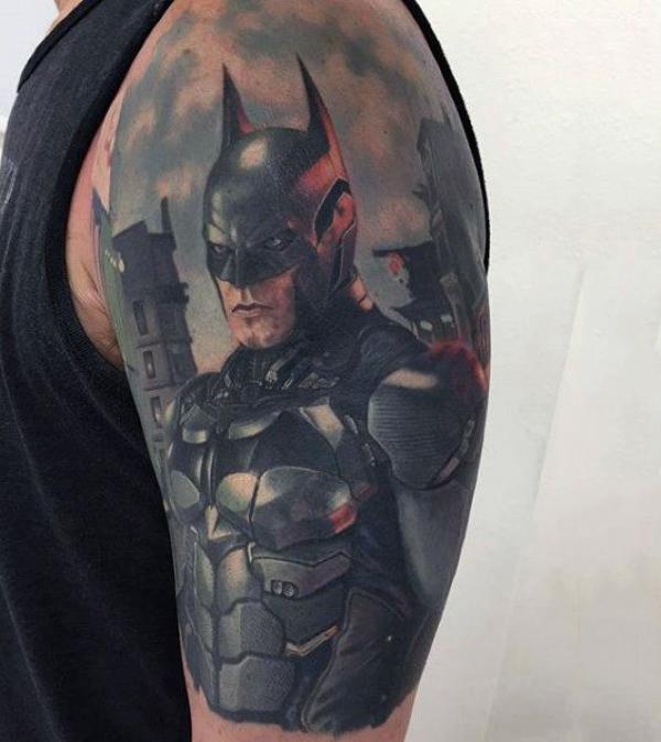 Half sleeve batman tattoo realistic
