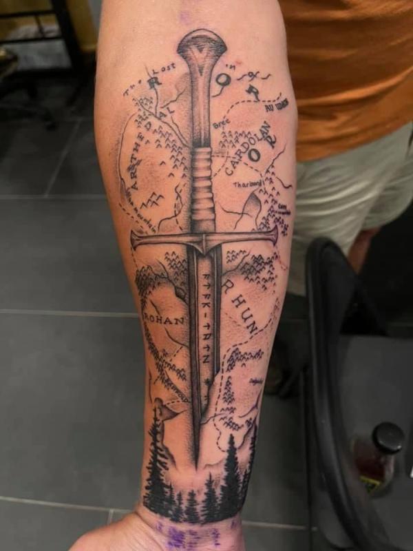 LOTR sword and map tattoo