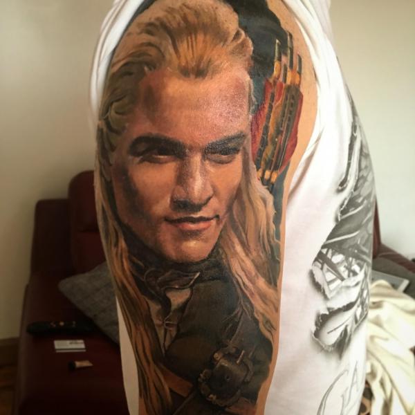Legolas portrait tattoo half sleeve