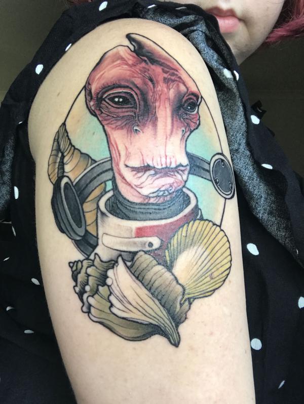 Mordin Solus and sea shell tattoo