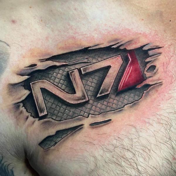N7 logo ripped skin tattoo
