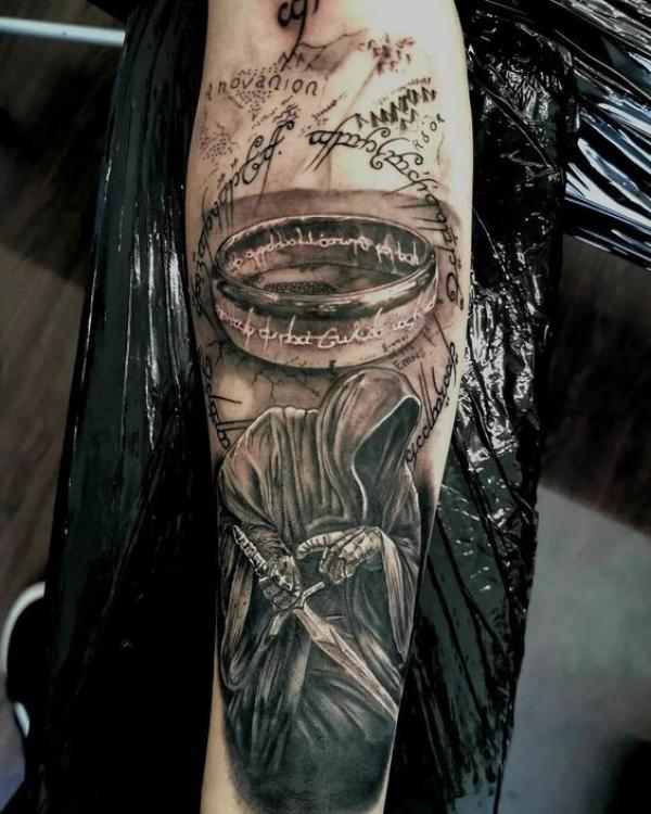 One Ring and Gandalf lotr tattoo forearm