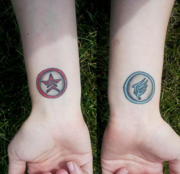 Paragon and Renegade Symbols tattoo wrist