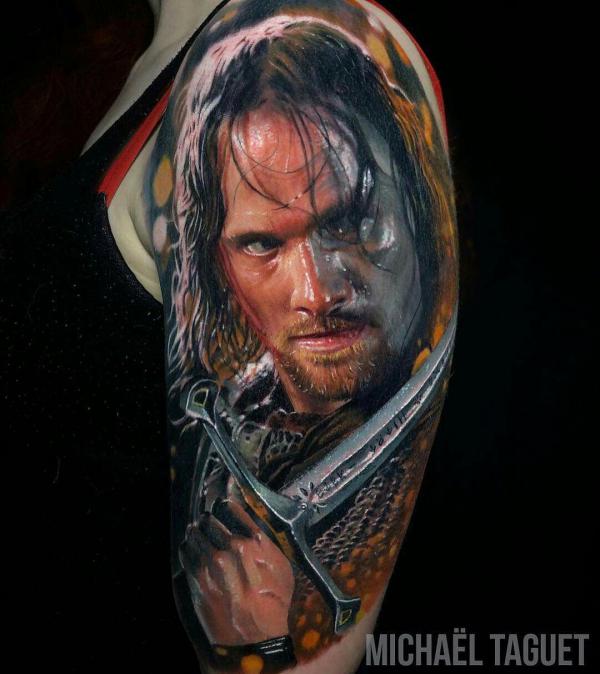 Realistic Aragorn lotr tattoo