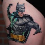 Realistic batman tattoo thigh
