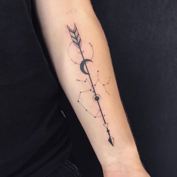 Sagittarius arrow and constellation tattoo