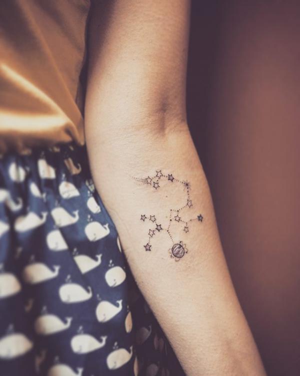 Sagittarius constellation and moon tattoo