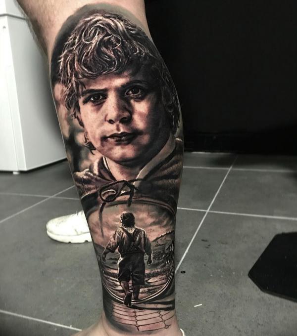 Samwise Gamgee tattoo leg