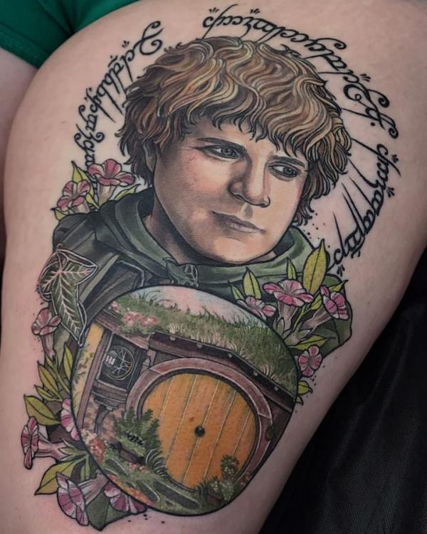 Samwise Gamgee thigh tattoo