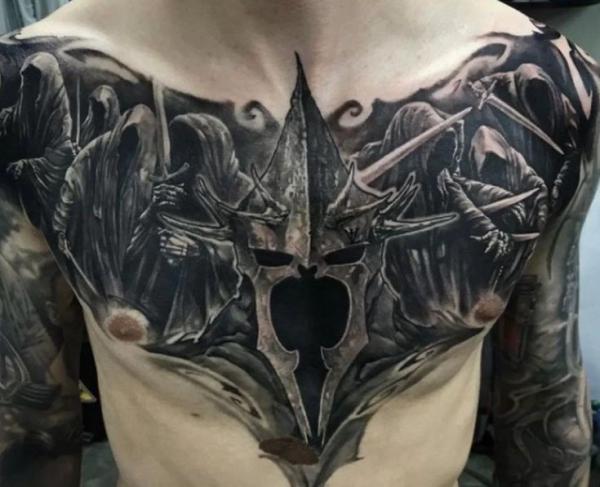 Sauron Lotr chest tattoo