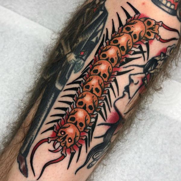 Skull Centipede Tattoo traditional