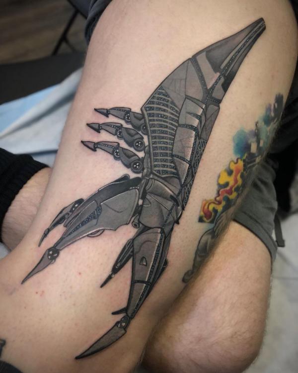 Sovereign mass effect reaper tattoo thigh