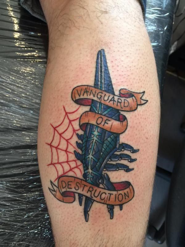 Sovereign reaper tattoo with words vanguard of destruction