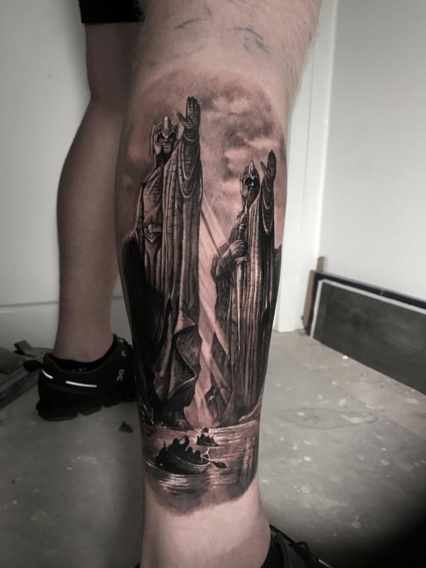 The Argonath Lotr calf tattoo