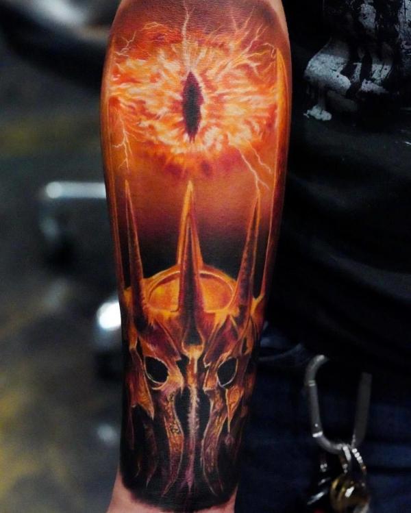 The Eye of Sauron lord of the rings tattoo forearm