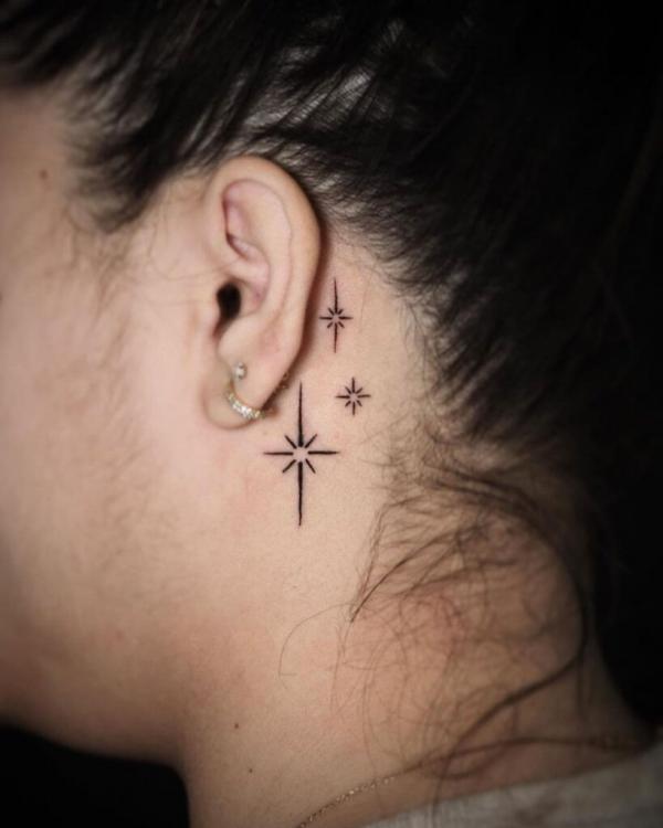 Three Stars ink design behind the ear