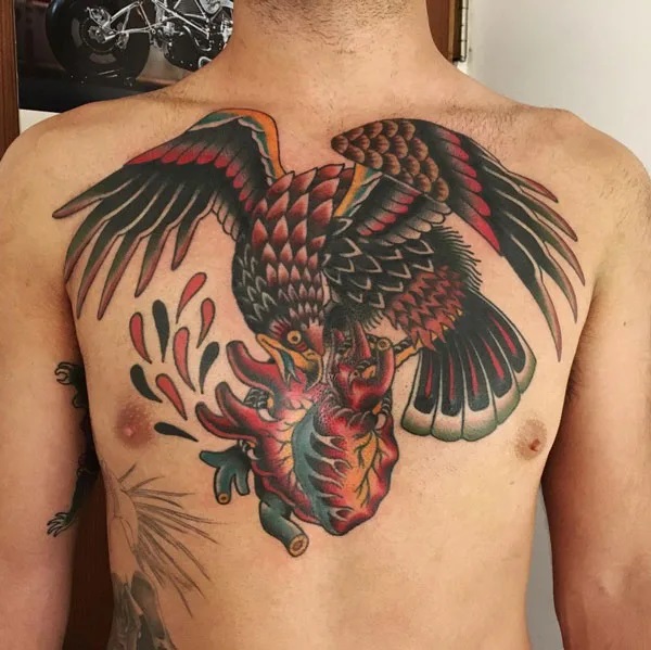 Traditional Mexican eagle tattoo on chest