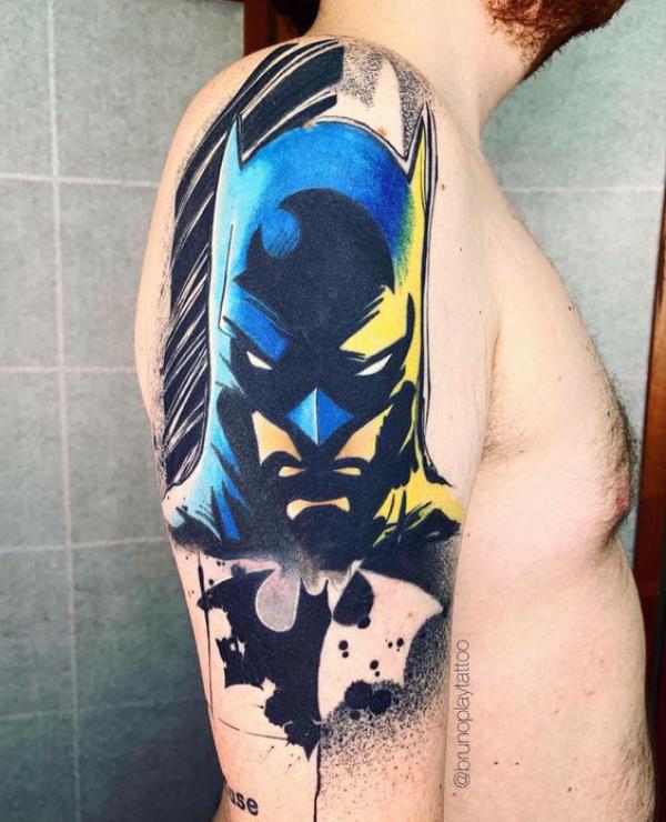 batman and bat tattoo half sleeve