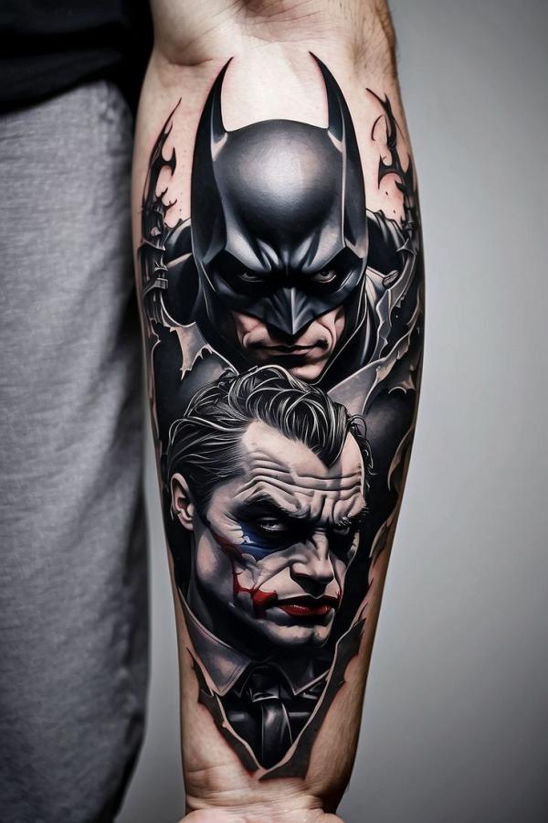 batman and joker tattoo forearm