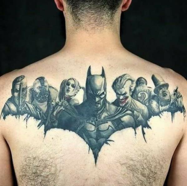 batman and villains tattoo back