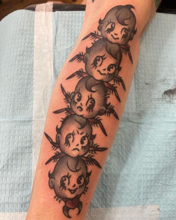 kewpie centipede tattoo traditional