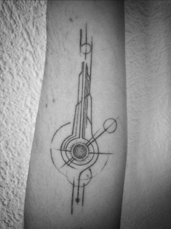 mass effect citadel line work tattoo forearm