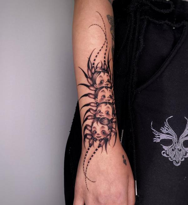 traditional kewpie centipede tattoo